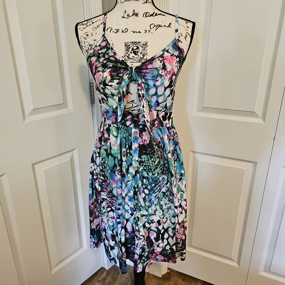 VOTE PRETTY Colorful Snake Print Tie Front Dress - Picture 2 of 6